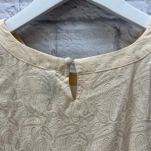 Vintage Silk Land Womens Blouse Size Petite M Beige Paisley Short Sleeve Keyhole - Picture 4 of 5